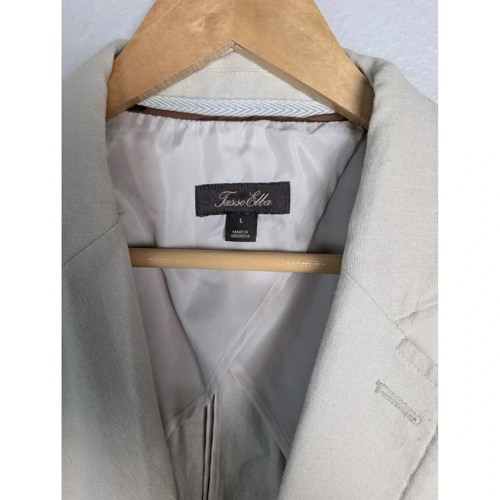Tasso Elba Blazer Mens L Beige Linen Rayon Polyester Single-Breasted Notch Lapel
